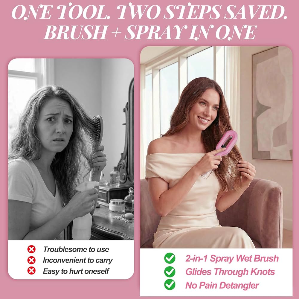 2-in-1 Spray Hair Comb | Water & Hair Serum Applicator Brush | Portable Hair Care Comb | Stylesh Bangladesh