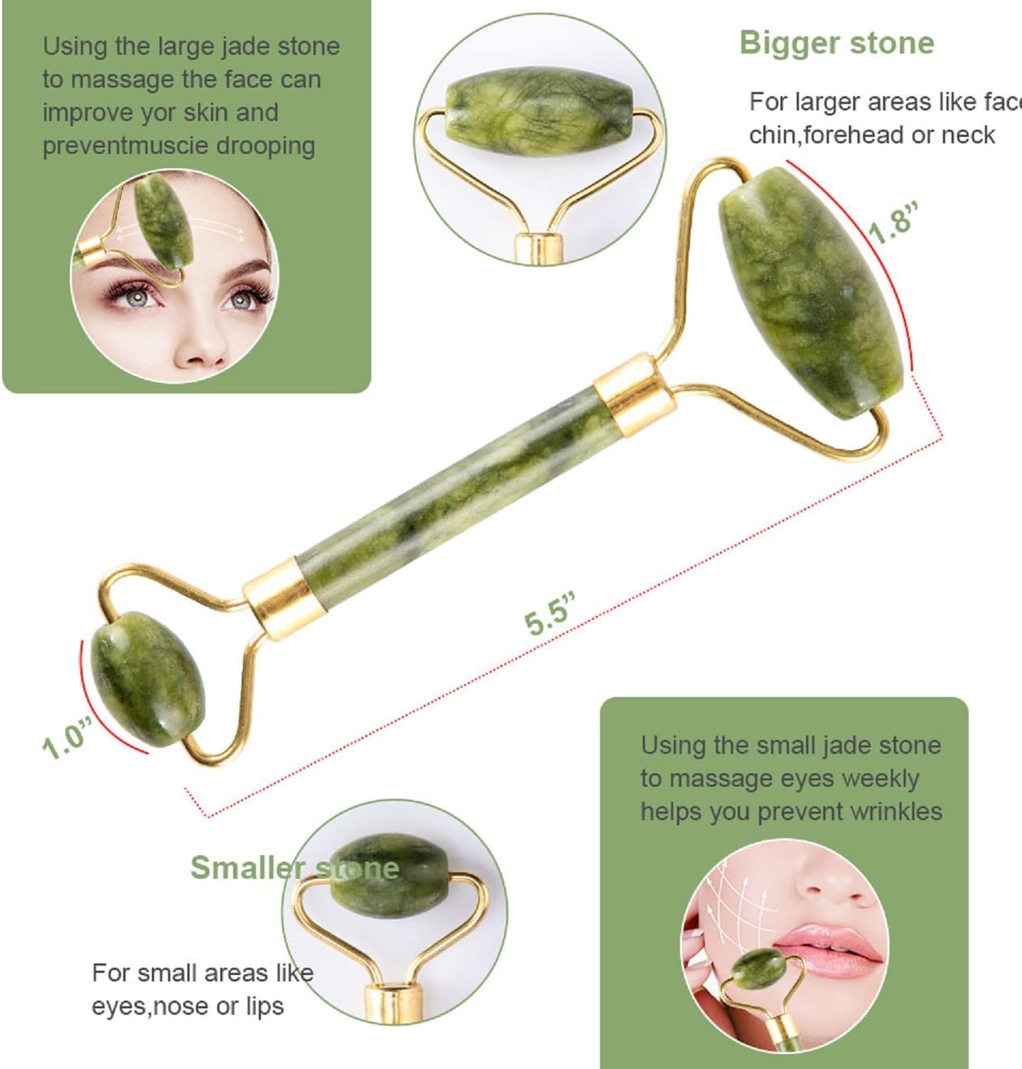 Natural Jade Roller & Gua Sha Scraping Facial Massager for Anti-Aging & Puffiness Therapy