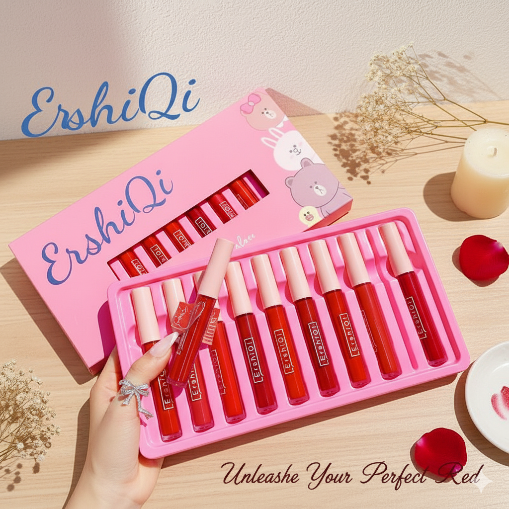 Ershiqi 10 Pcs Lip Gloss Set – Long Lasting Moisturizing Lip Tint