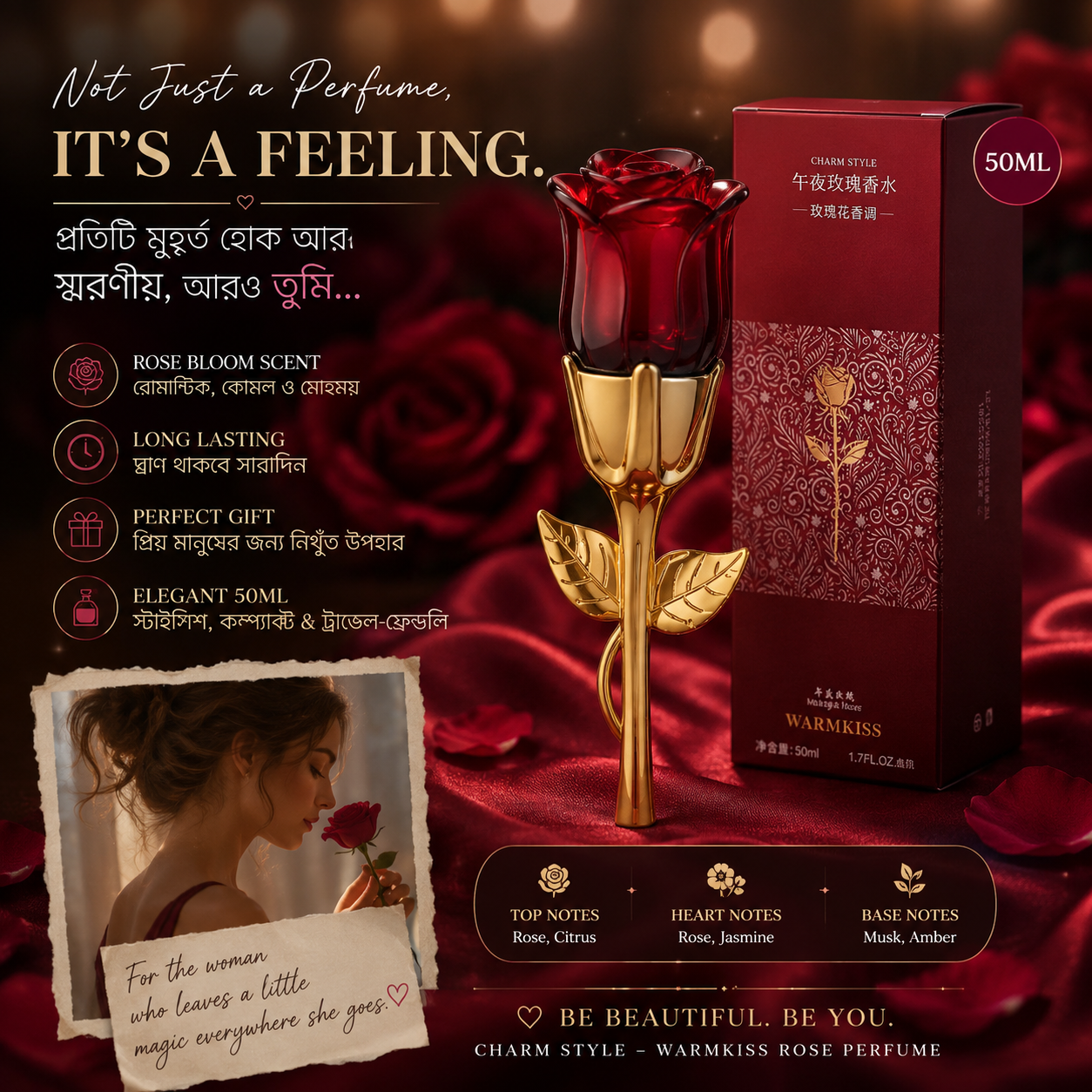 Warmkiss Rose Shape Perfume 50ML – Romantic Long Lasting Floral Fragrance for Women