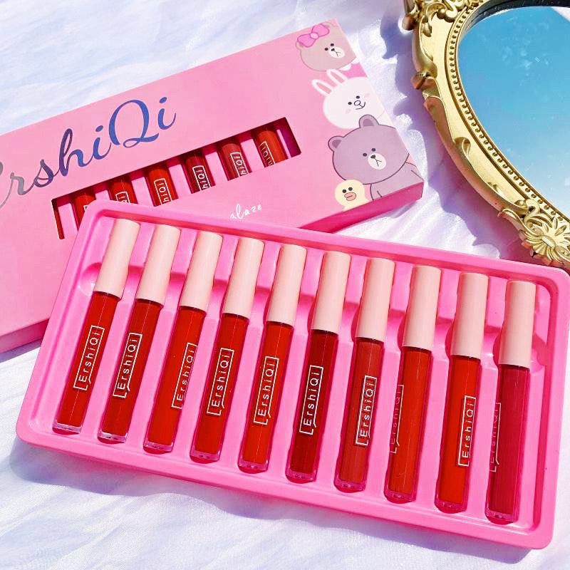 Ershiqi 10 Pcs Lip Gloss Set – Long Lasting Moisturizing Lip Tint