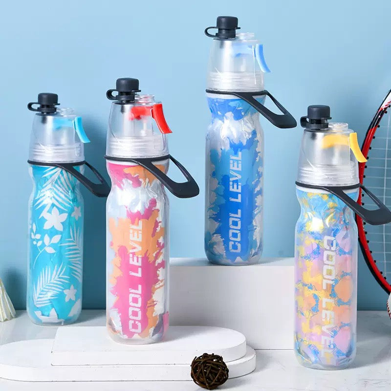 Cooling Spray Water Bottle – Double Layer Insulated Sports Bottle with Mist Spray | Gym, Travel & Summer Essential ❄️💧