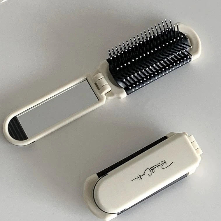 Foldable Hair Brush with Mirror | Portable Travel Comb – Compact & Stylish Design for Everyday Use
