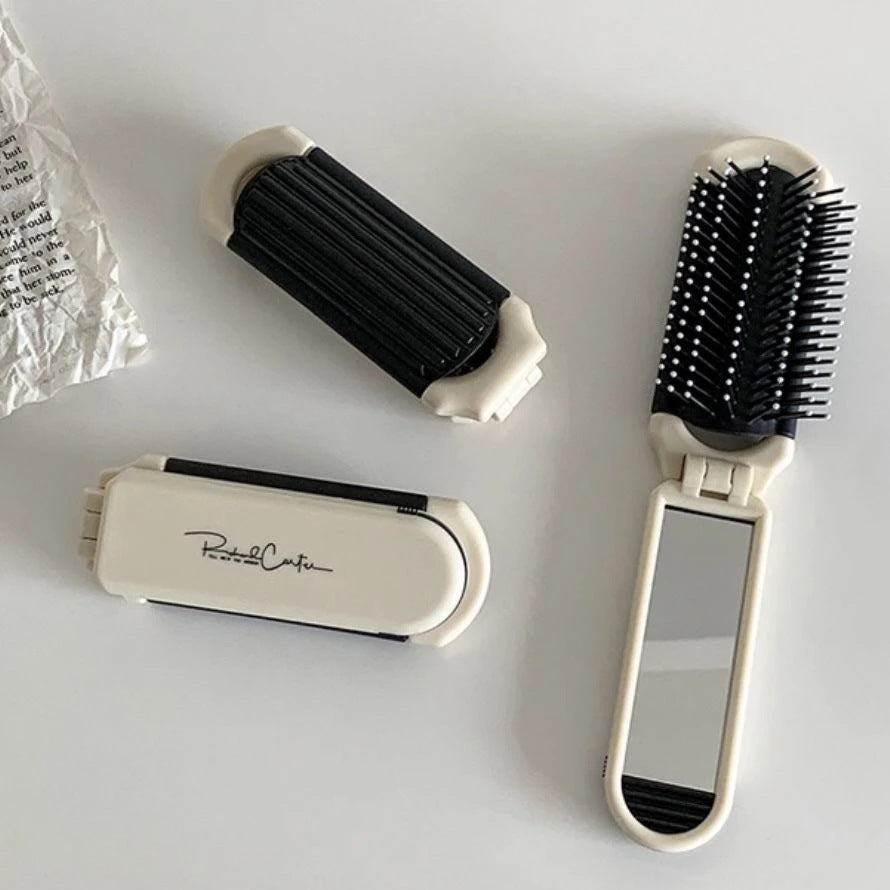 Foldable Hair Brush with Mirror | Portable Travel Comb – Compact & Stylish Design for Everyday Use