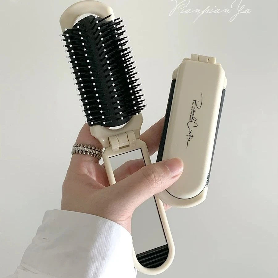 Foldable Hair Brush with Mirror | Portable Travel Comb – Compact & Stylish Design for Everyday Use