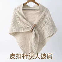 Elegant Knitted Shawl with Buckle - Versatile Cable Knit Poncho Wrap for Autumn/Winter