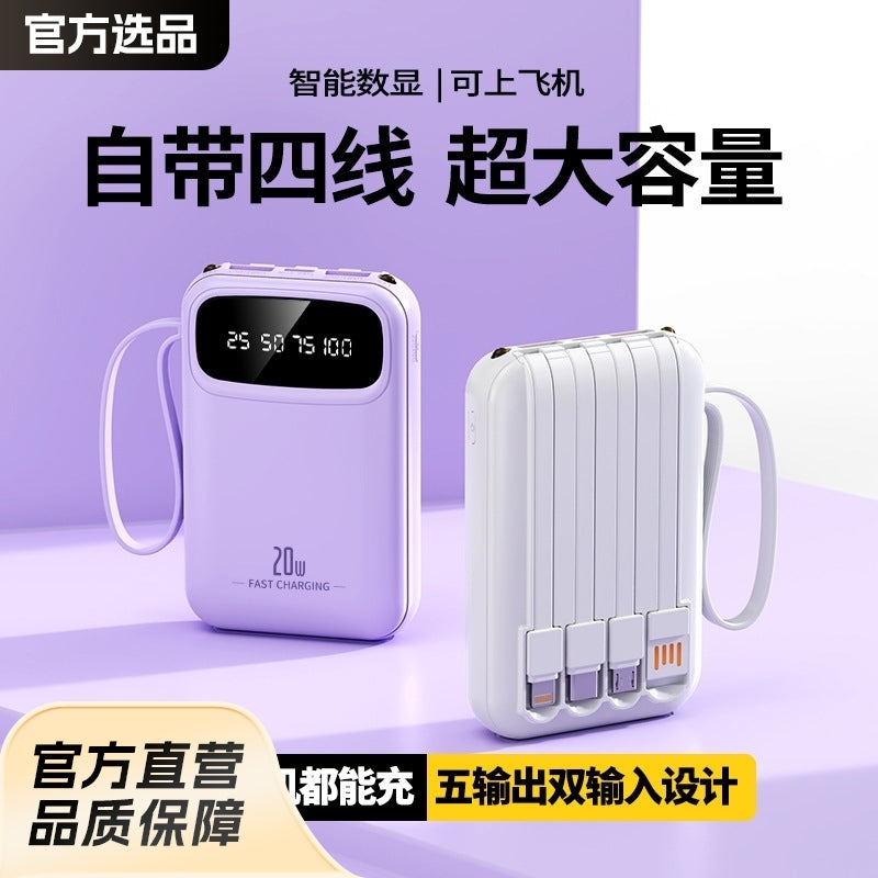 20W Fast Charging Power Bank with Built-in Lightning & Type-C Cables - Portable Charger & Flashlight