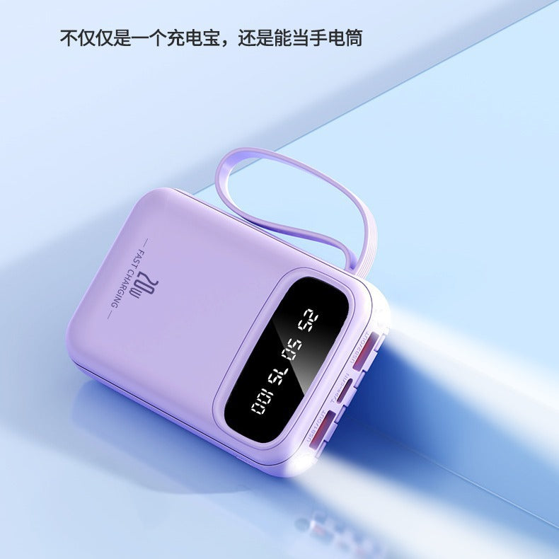 20W Fast Charging Power Bank with Built-in Lightning & Type-C Cables - Portable Charger & Flashlight