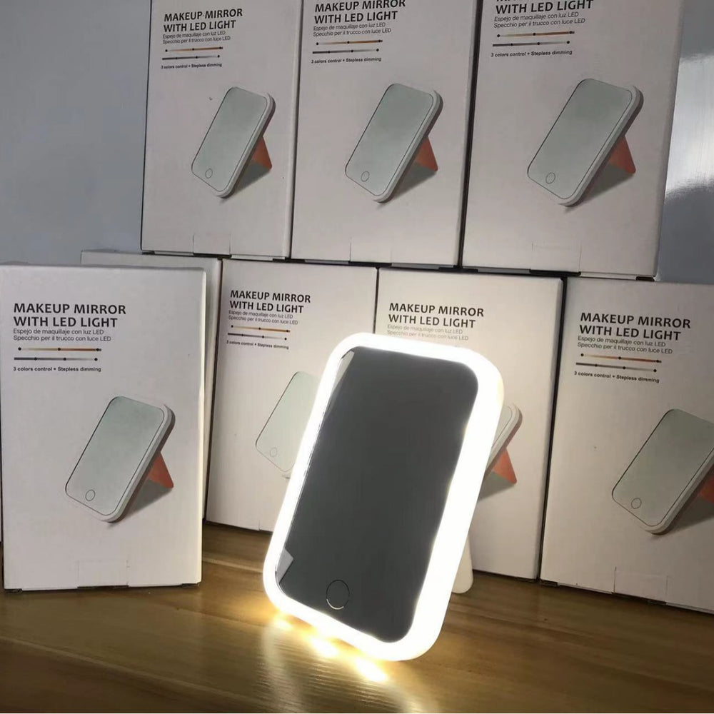 Portable LED Makeup Mirror with Light - 3 Color Settings & Stepless Dimming Travel Mirror