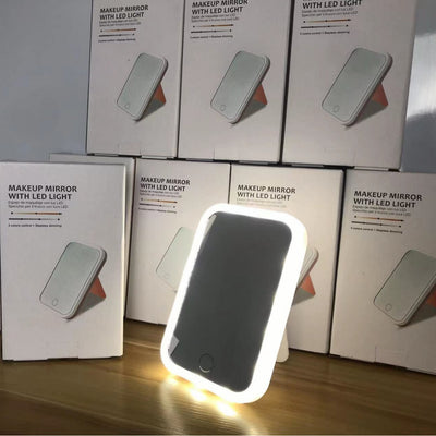 Portable LED Makeup Mirror with Light - 3 Color Settings & Stepless Dimming Travel Mirror