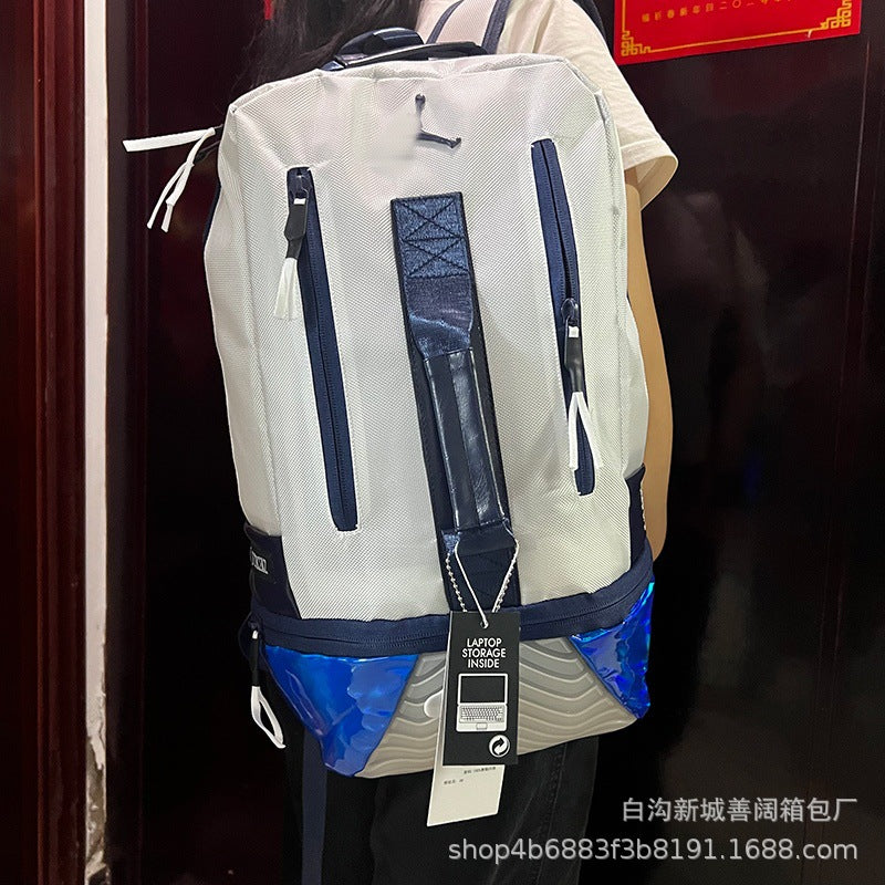 Large Capacity Black Sports Backpack - Athletic Travel & Basketball Bag with Shoe Compartment