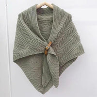 Elegant Knitted Shawl with Buckle - Versatile Cable Knit Poncho Wrap for Autumn/Winter