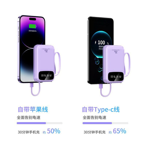 20W Fast Charging Power Bank with Built-in Lightning & Type-C Cables - Portable Charger & Flashlight