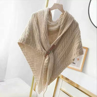 Elegant Knitted Shawl with Buckle - Versatile Cable Knit Poncho Wrap for Autumn/Winter