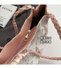 Butterfly Print Tote Bag – Stylish Pink & White Ladies Handbag | China Imported