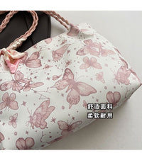 Butterfly Print Tote Bag – Stylish Pink & White Ladies Handbag | China Imported